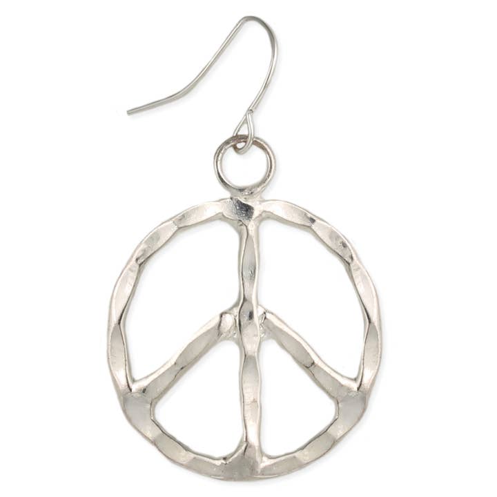 ZAD - Wholesale Dangle Earrings - Woodstock Vibes Silver Peace Sign Earring1