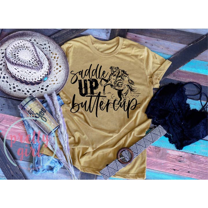 Saddle Up Buttercup Adult Tshirt for wholesale by Pretty Girl Bows and Things