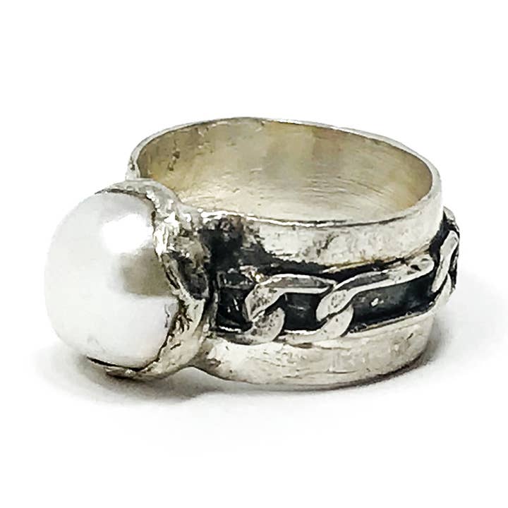 Earthling Jewelry - Wholesale Cocktail/Statement Ring - Baroque Pearl Chain Ring0