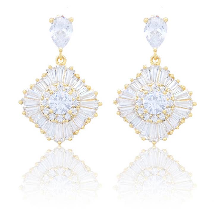 Gold Dipped CZ Stone Embellished Dangle Evening Earrings for wholesale by Sensibling Corp.