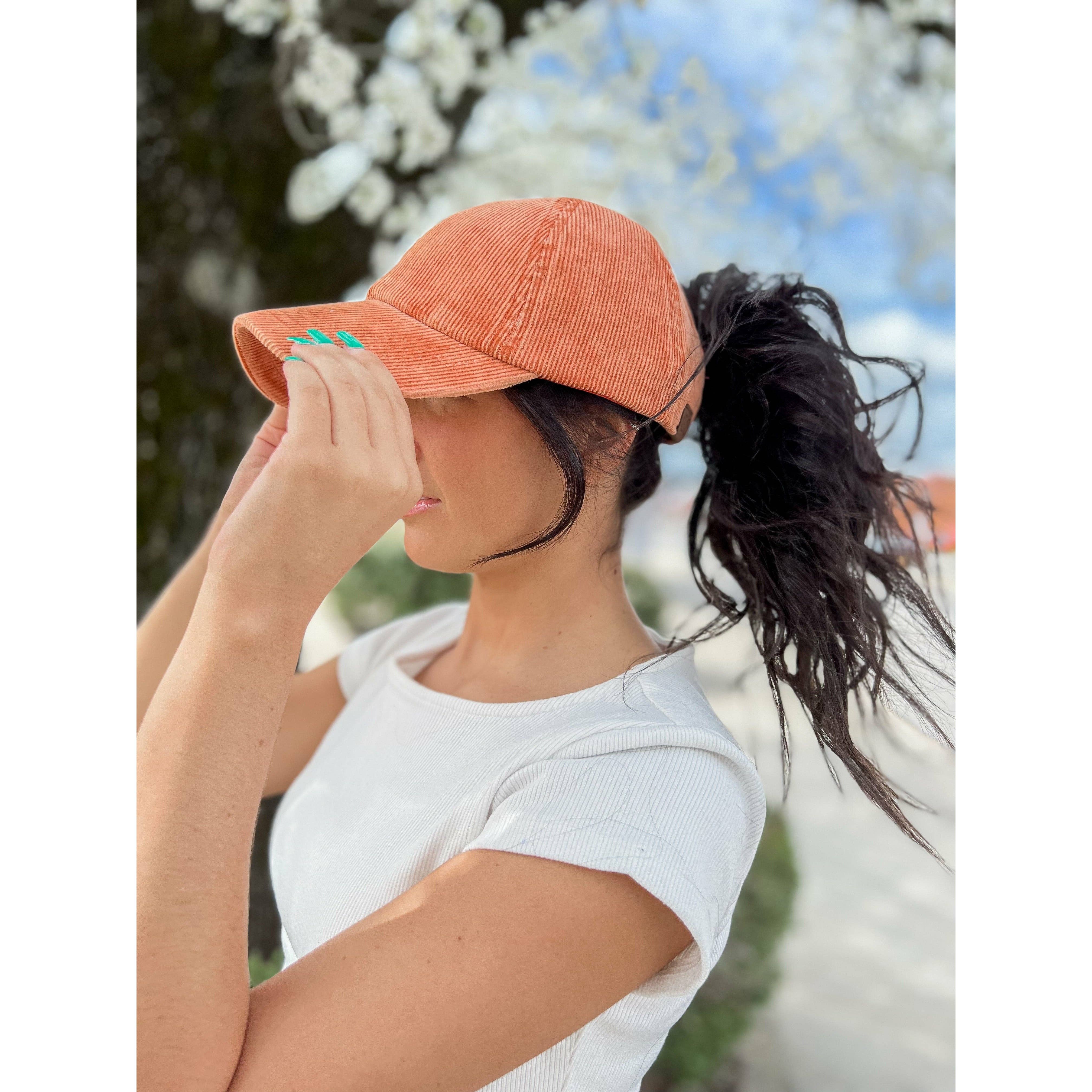 C.C Beanie - Wholesale Baseball Cap - Women's - Stonewashed Corduroy Criss Cross High Pony C.C Ball Cap BT10145