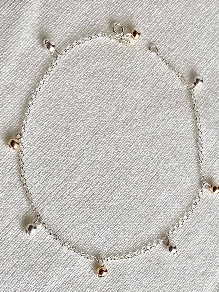 Bracelet-Cheville Perles Argent 925 et Or 8K laminé pour la vente par QURI