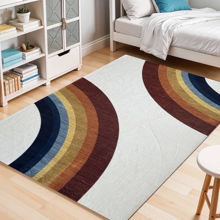 HomeRoots - Wholesale Area Rug - 7' X 10' Red Orange And Blue Juvenile Rainbows Area Rug