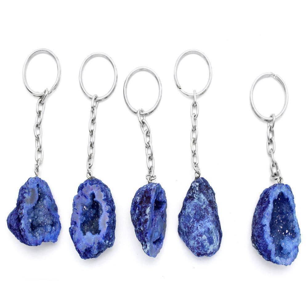 Rock Paradise - Wholesale Keychain - Women's - Crystal Half Occo Geode Silver Toned Key Chain5