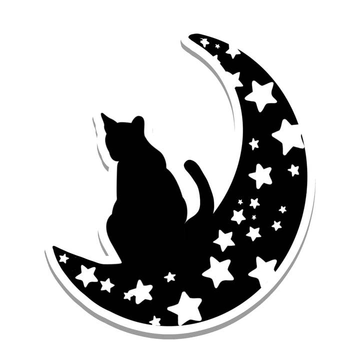 Cat on Moon | Witch | Waterproof Vinyl Sticker | 3" for wholesale by Rebel and Siren Stickers