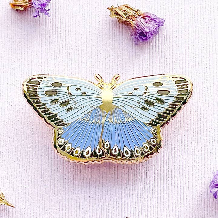Alum and Ink - Wholesale Lapel Pin/Button - Large Blue Butterfly (Phengaris arion) Enamel Pin