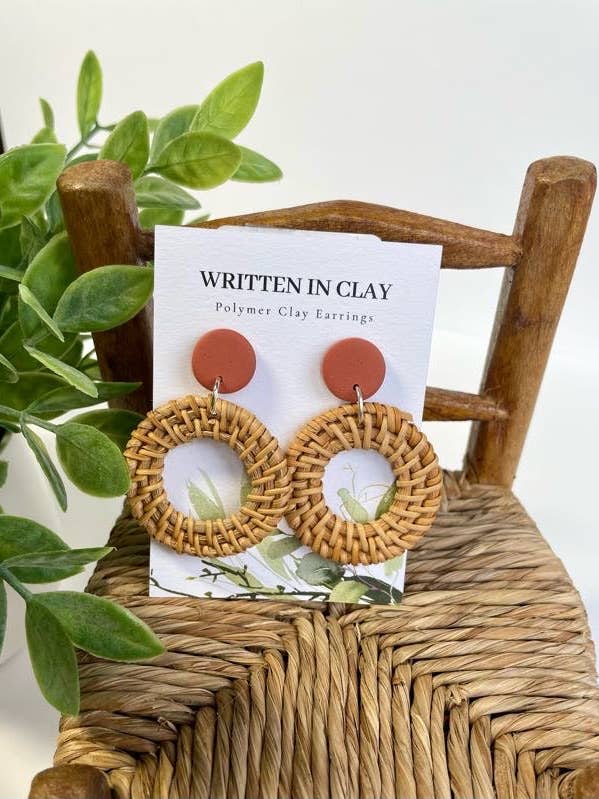 Terra Cotta + Rattan Dangles for wholesale by Written In Clay