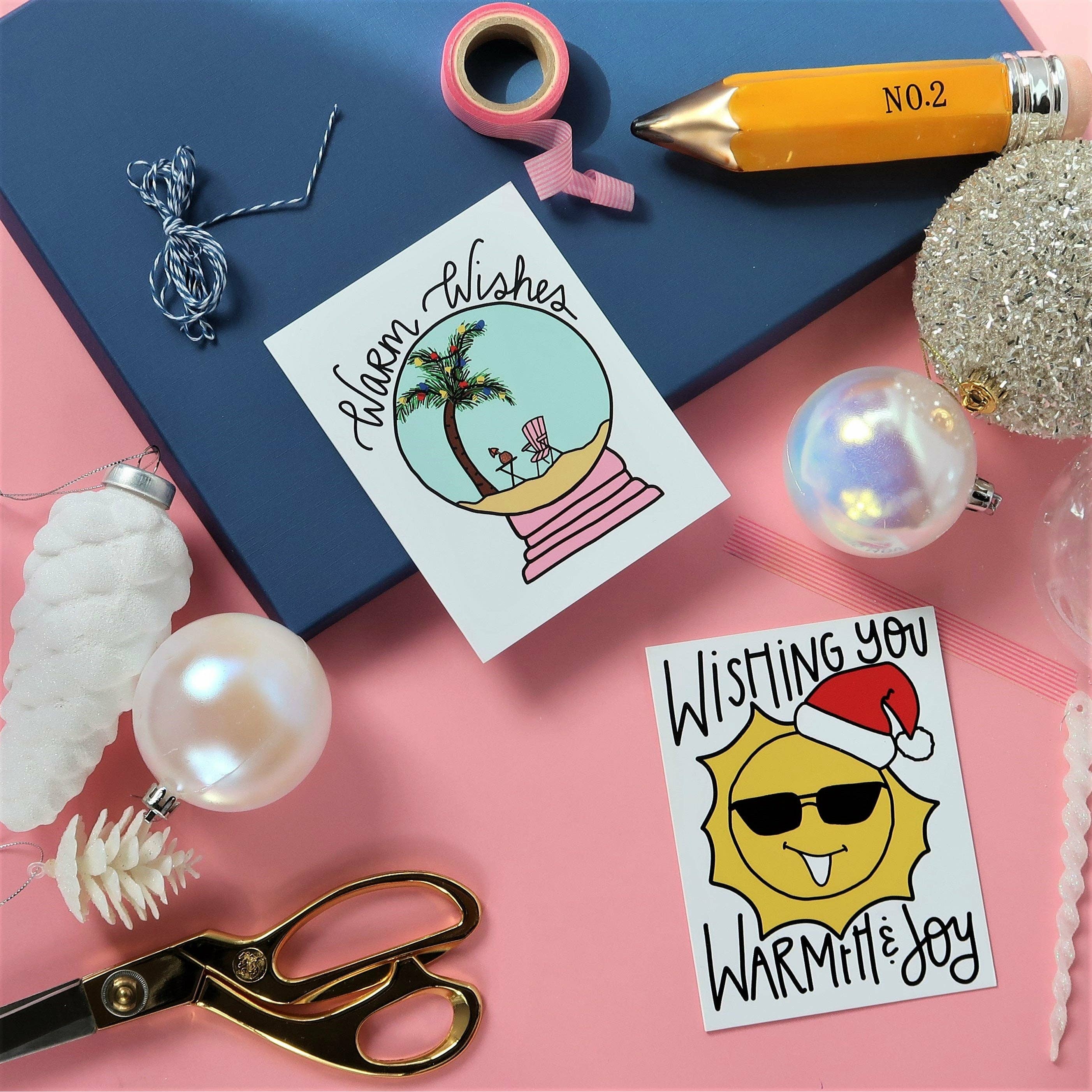 Pretty Peacock Paperie - Women's Empowerment - Wholesale Christmas Card - Warm Wishes Tropical Snow Globe Holiday Greeting Card2