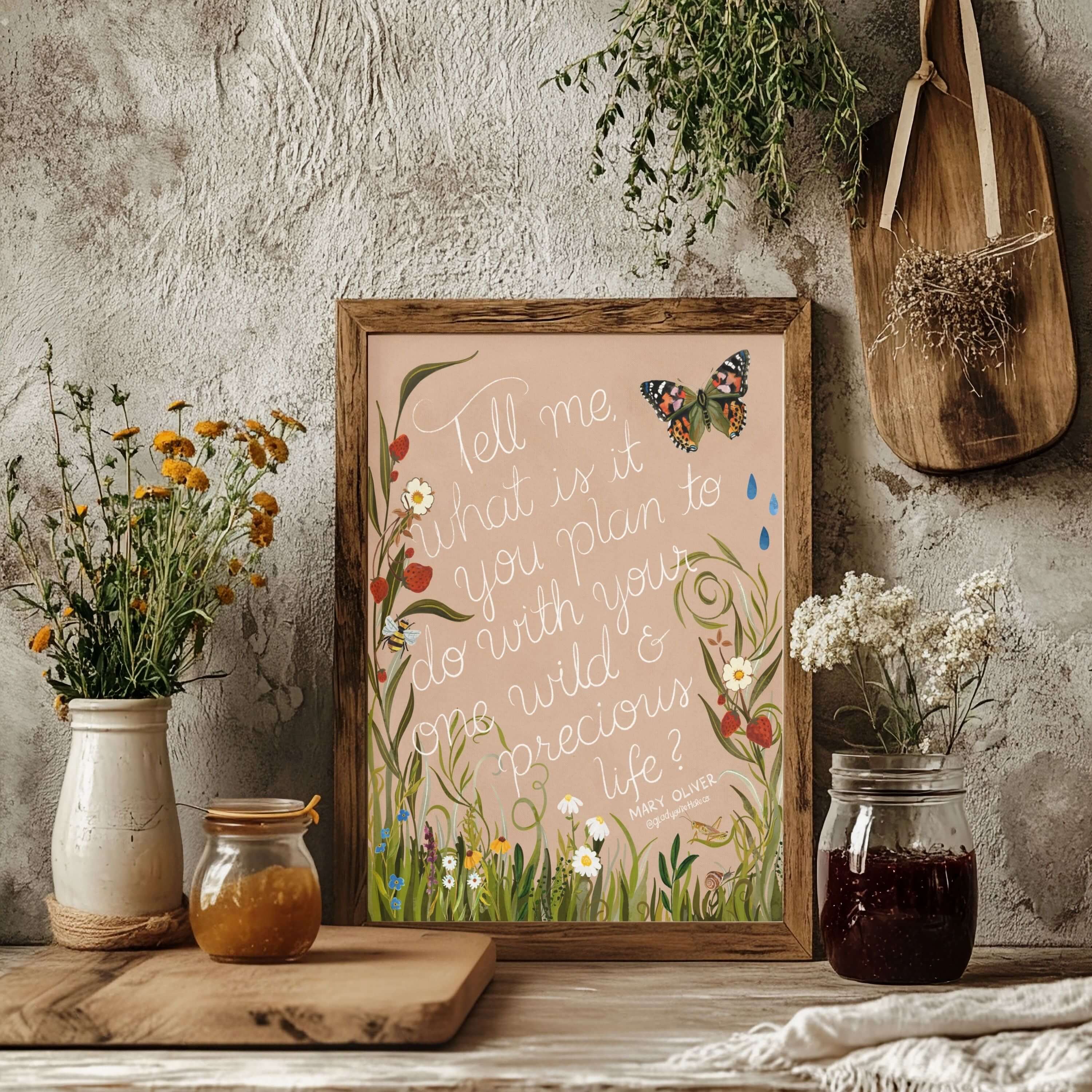 glad you're here co - Wholesale Art Print - Mary Oliver Quote Print — “One Wild & Precious Life” Nature Art Print, Hand‐Painted Gouache, Inspirational Poetry Wall Decor, Three Sizes1