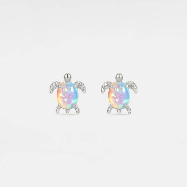 Perimade & Co. LLC - Wholesale Stud/Post Earrings - Opal Sea Turtle Beach Stud Earrings in 925 Sterling Silver2