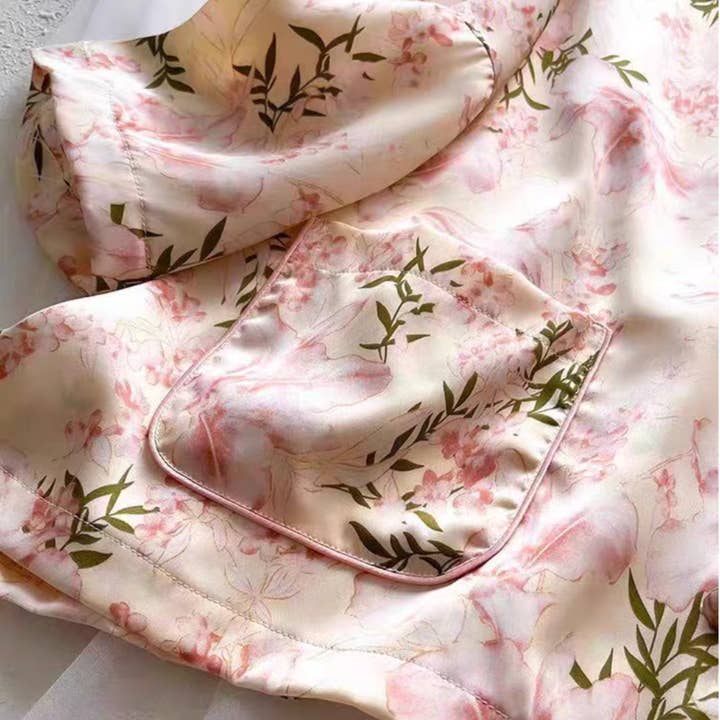 DrifWoo - Wholesale Lounge Romper - Women's - Floral Satin Pajama Set – Premium Ice Silk Feel with Pockets
