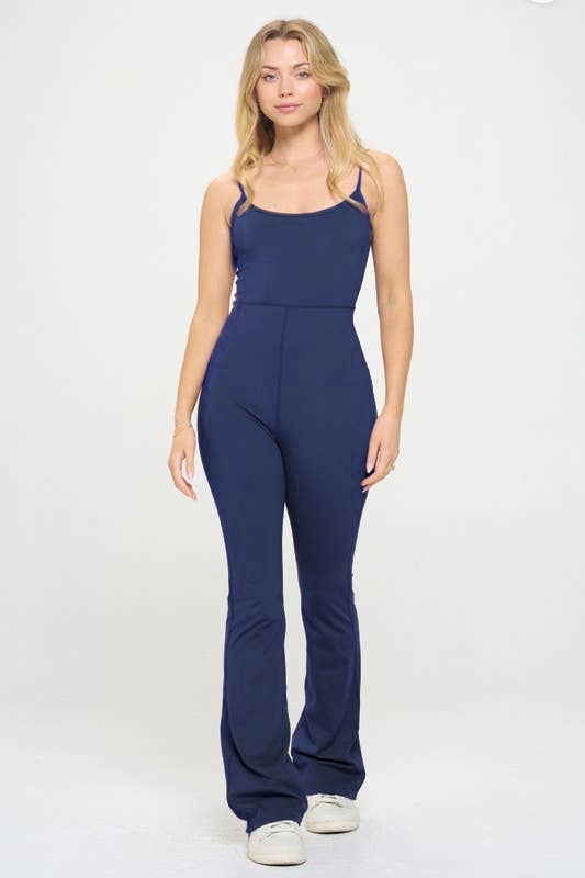 Color 5 - Wholesale Activewear Set - Women's - Solid black color premium active wear straps flare jumpsuit7