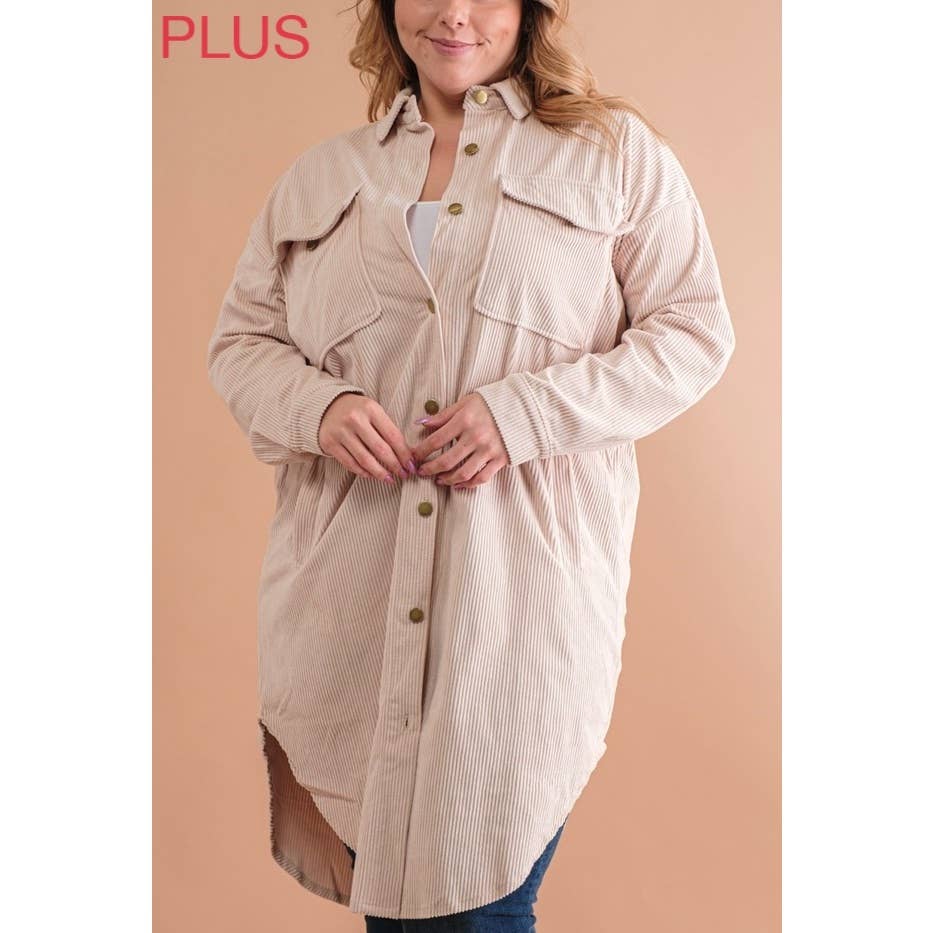 Coloring You - Wholesale Shirt Jacket/Shacket - Women's - PLUS CORDUROY BUTTON UP LONG SHACKET6
