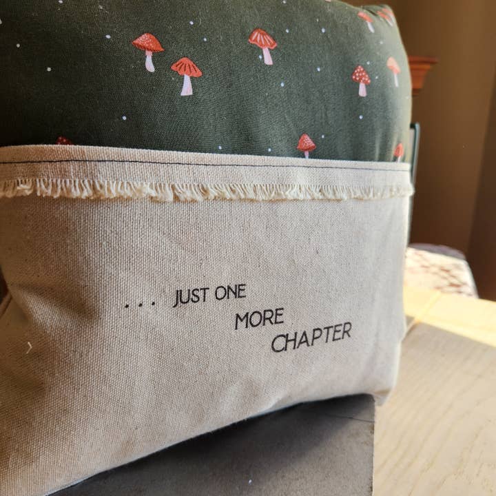 Desmond Brown - Wholesale Throw/Decorative Pillow - Just One More Chapter, Reading Pillow, tiny mushroom print
