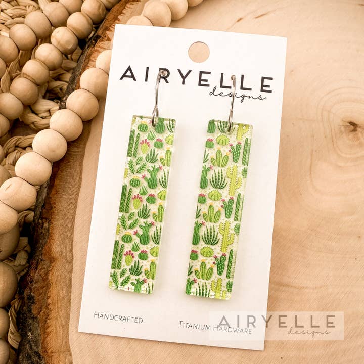 Acrylic Cactus Clear Bar Earrings for wholesale by Airyelle Designs
