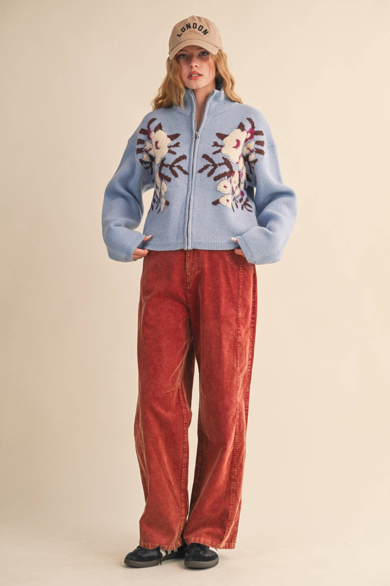 &MERCI - Wholesale Cardigan - Women's - FLORAL ZIP UP SWEATER CARDIGAN MSW1118849