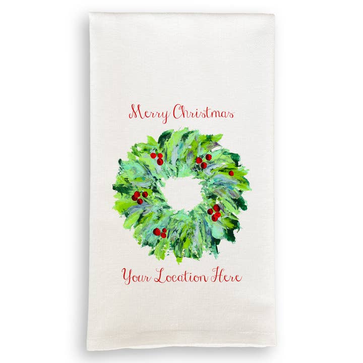 Merry Christmas Wreath with Berries and Location for wholesale by French Graffiti