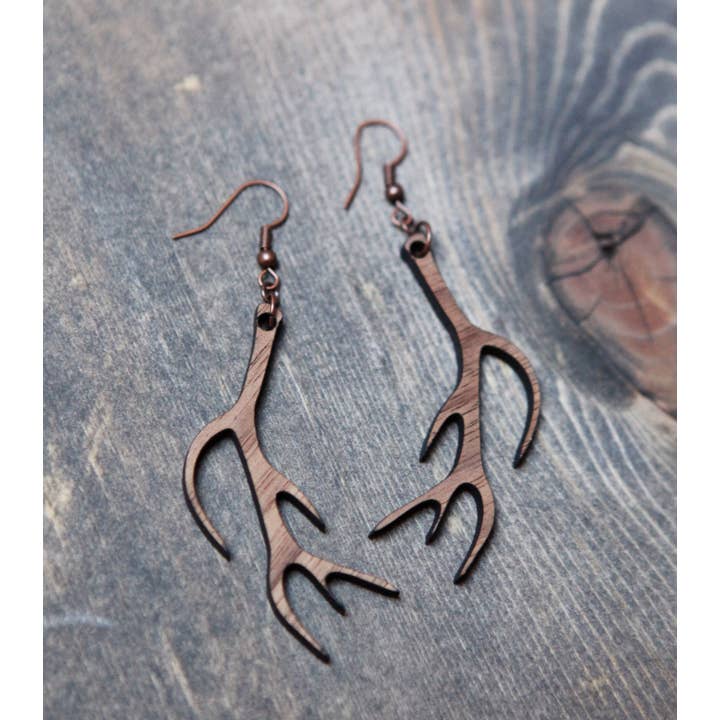Sunrise Grove - Wholesale Dangle Earrings - Deer Antlers Wood Earrings - Walnut Wood Elk Antler Earring