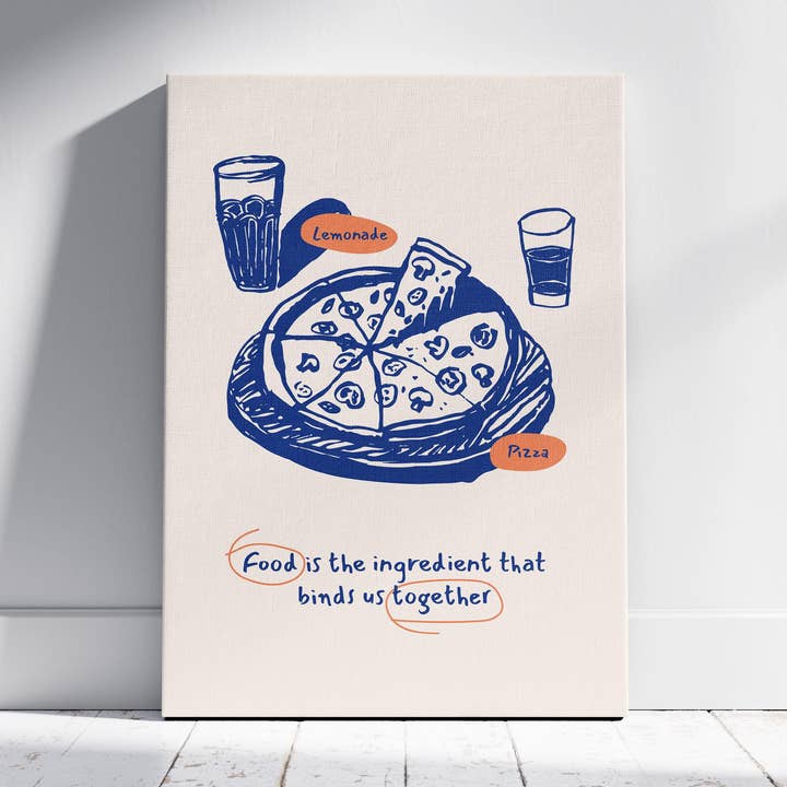 Food Brings Us Together Pizza Ingredients - Framed Canvas Wall Art Print for wholesale by House Prints