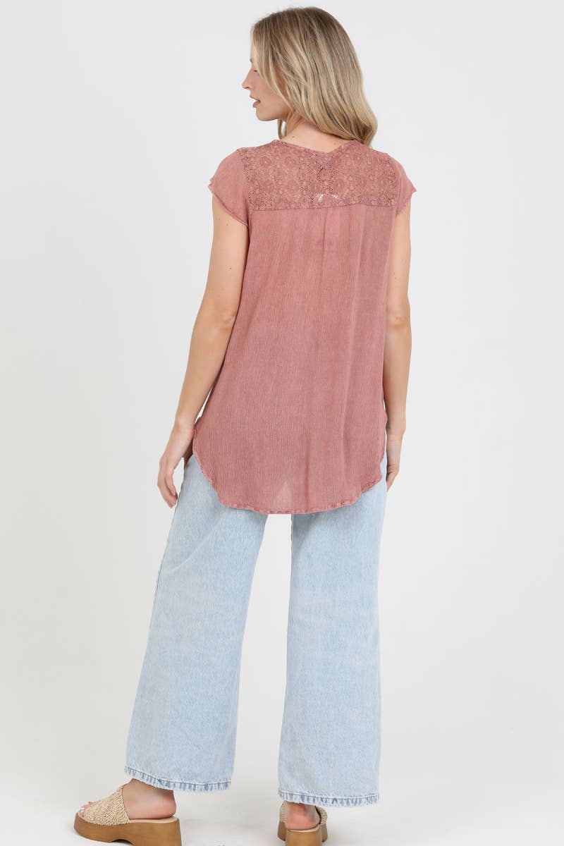 Nostalgia - Wholesale Blouse - Women's - N2U60-ASIS V NECK TIE WAIST TOP WTIH EMBROIDERY AND LACE25