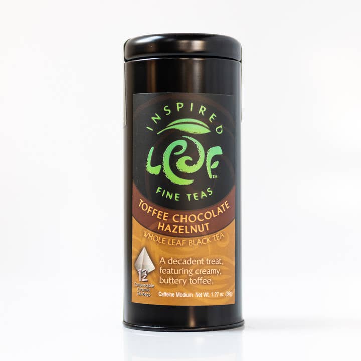 Toffee Chocolate Hazelnut Pyramid Tin for wholesale by Inspired Leaf Teas