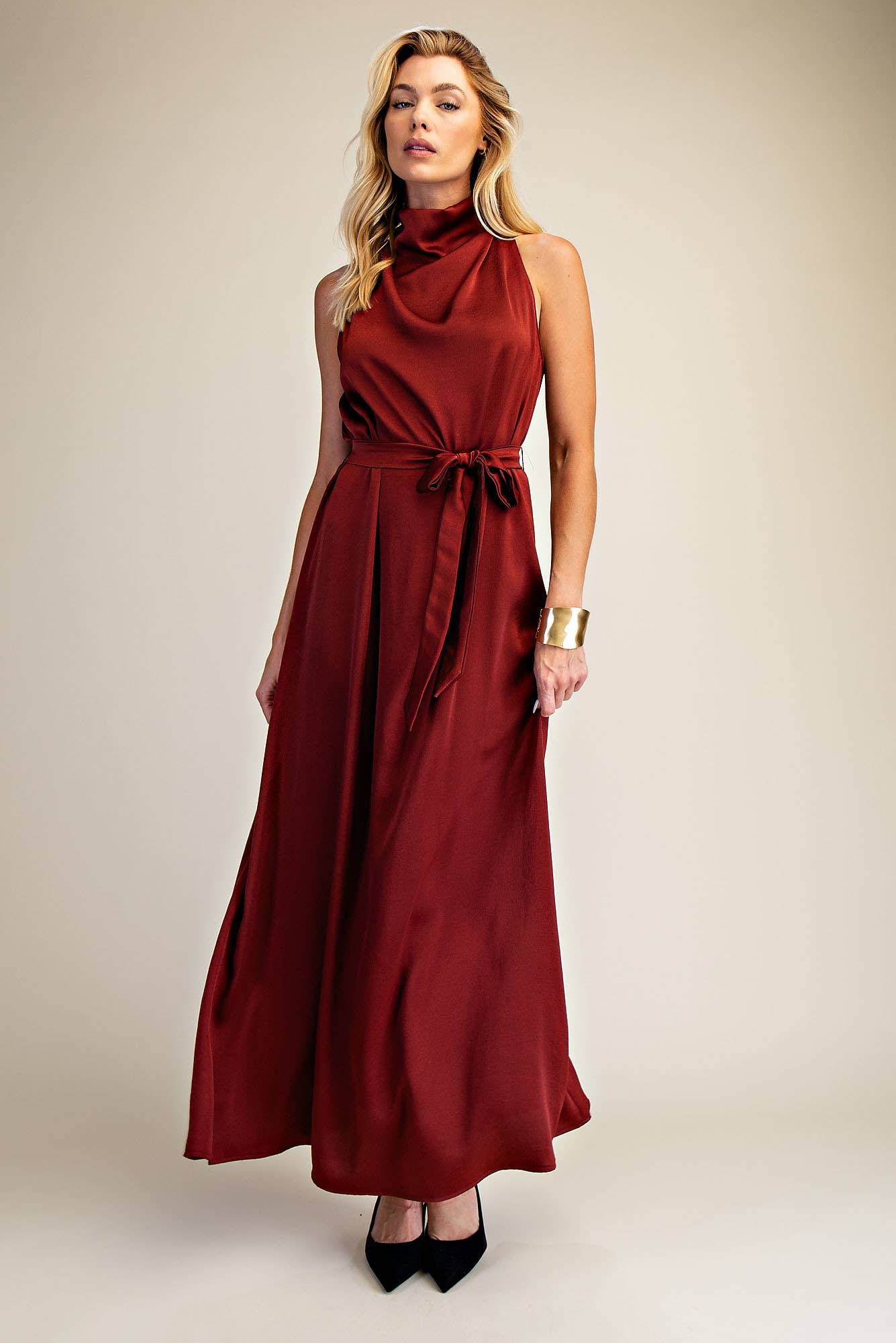 Glam - Wholesale Dress - Women's - Mock Neck Sleeveless Waist Lace Tie Dress6