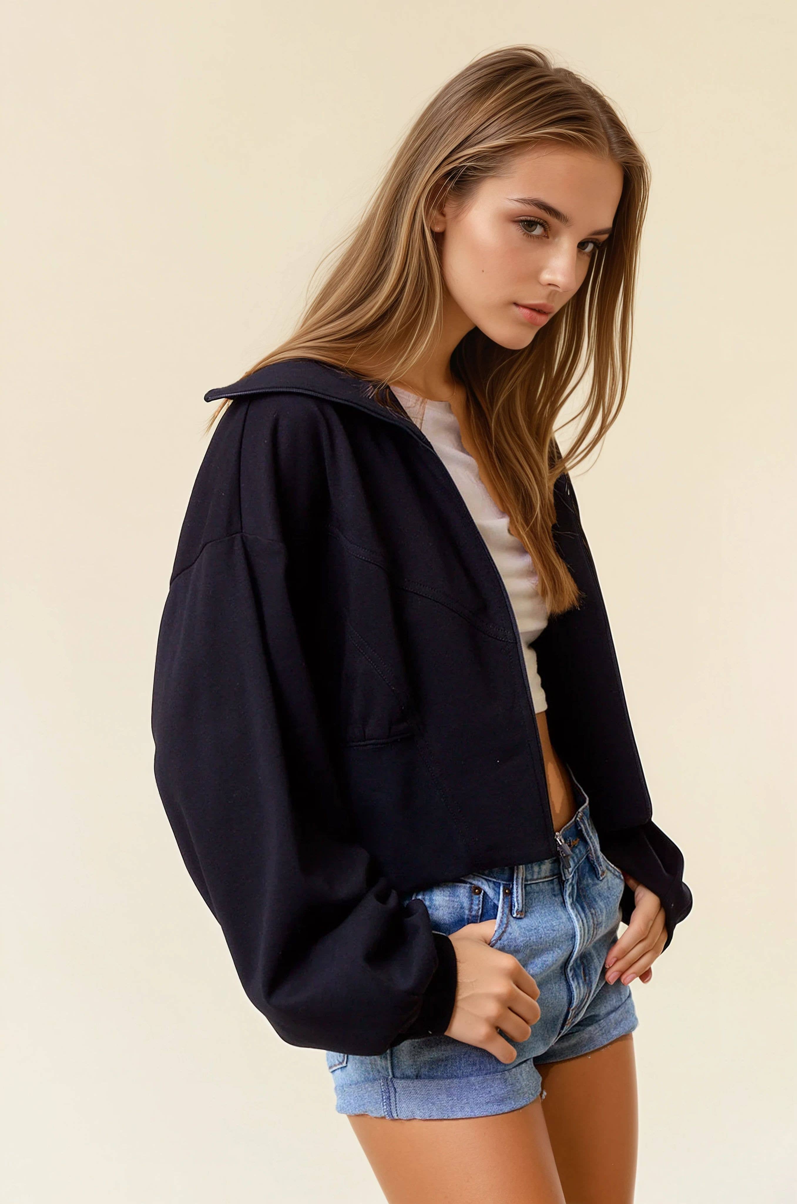 Doe and Rae – wholesale Jacka - Dam – Fleecejacka med kontrasterande dragkedja fram - 10614J7