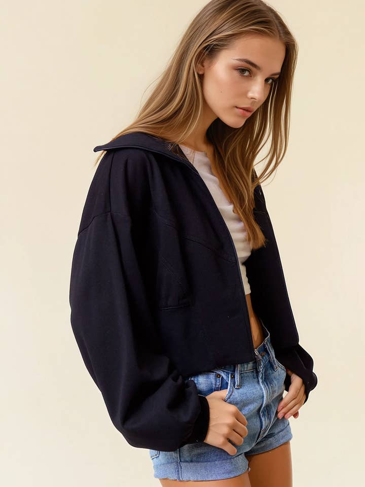 Doe and Rae - Vendita all'ingrosso Giacca - Donna - Giacca corta in pile con zip a contrasto sul davanti - 10614J7