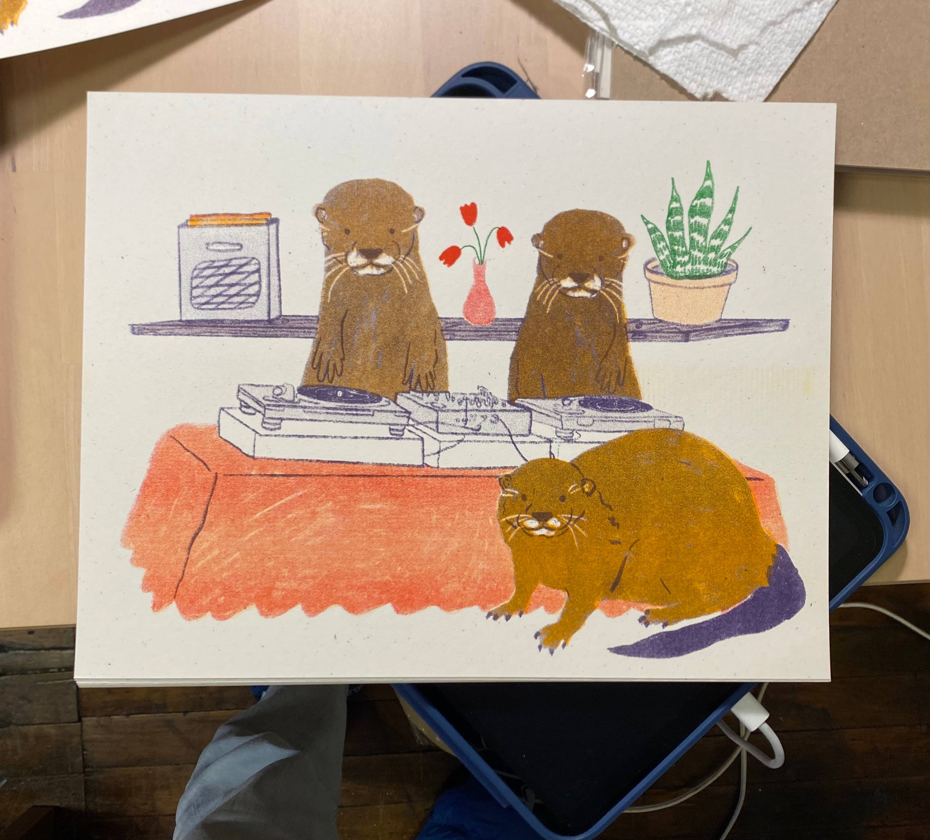 mad dog studio - Wholesale Art Print - Otters DJing1