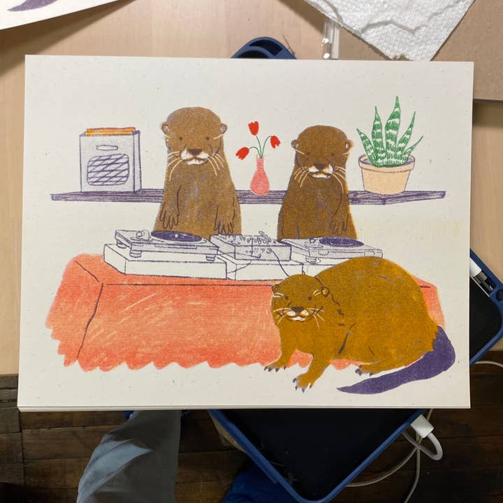 mad dog studio - Wholesale Art Print - Otters DJing1