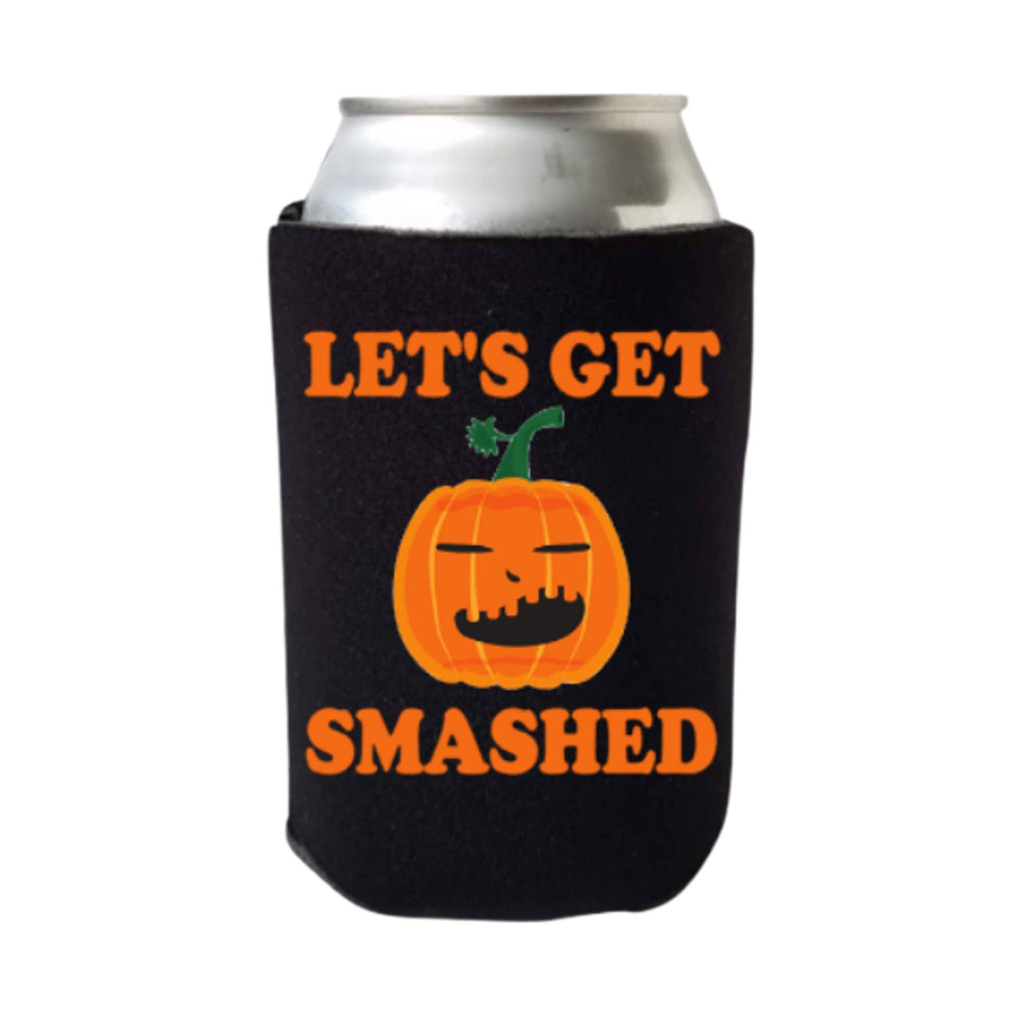 Black Let's Get Smashed Halloween Party Can Cooler Pumpkin Coolies for wholesale on Faire5