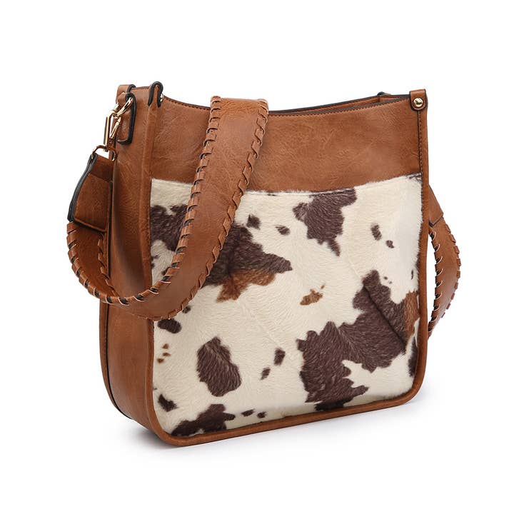 Brown M1977COW Chloe Cow Crossbody with Guitar Strap for wholesale on Faire
