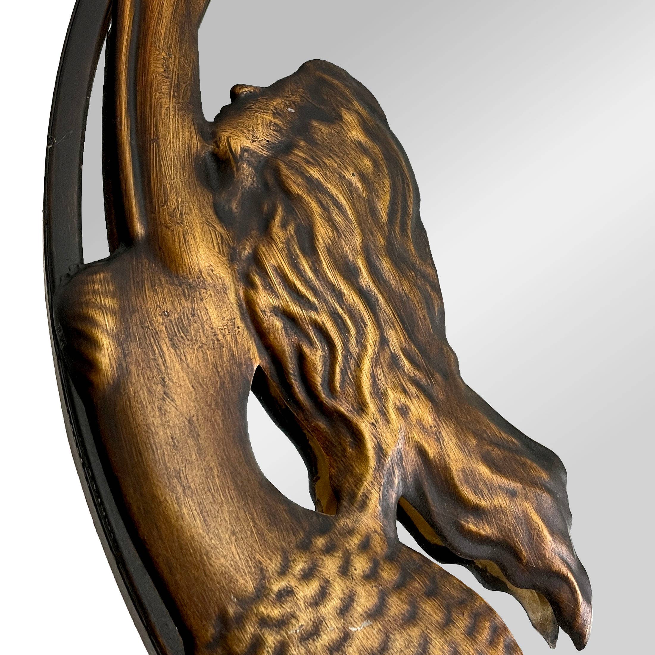 Zeckos - Vente Miroir mural - Miroir mural en forme de sirène au fini bronze — 20 pouces de diamètre2