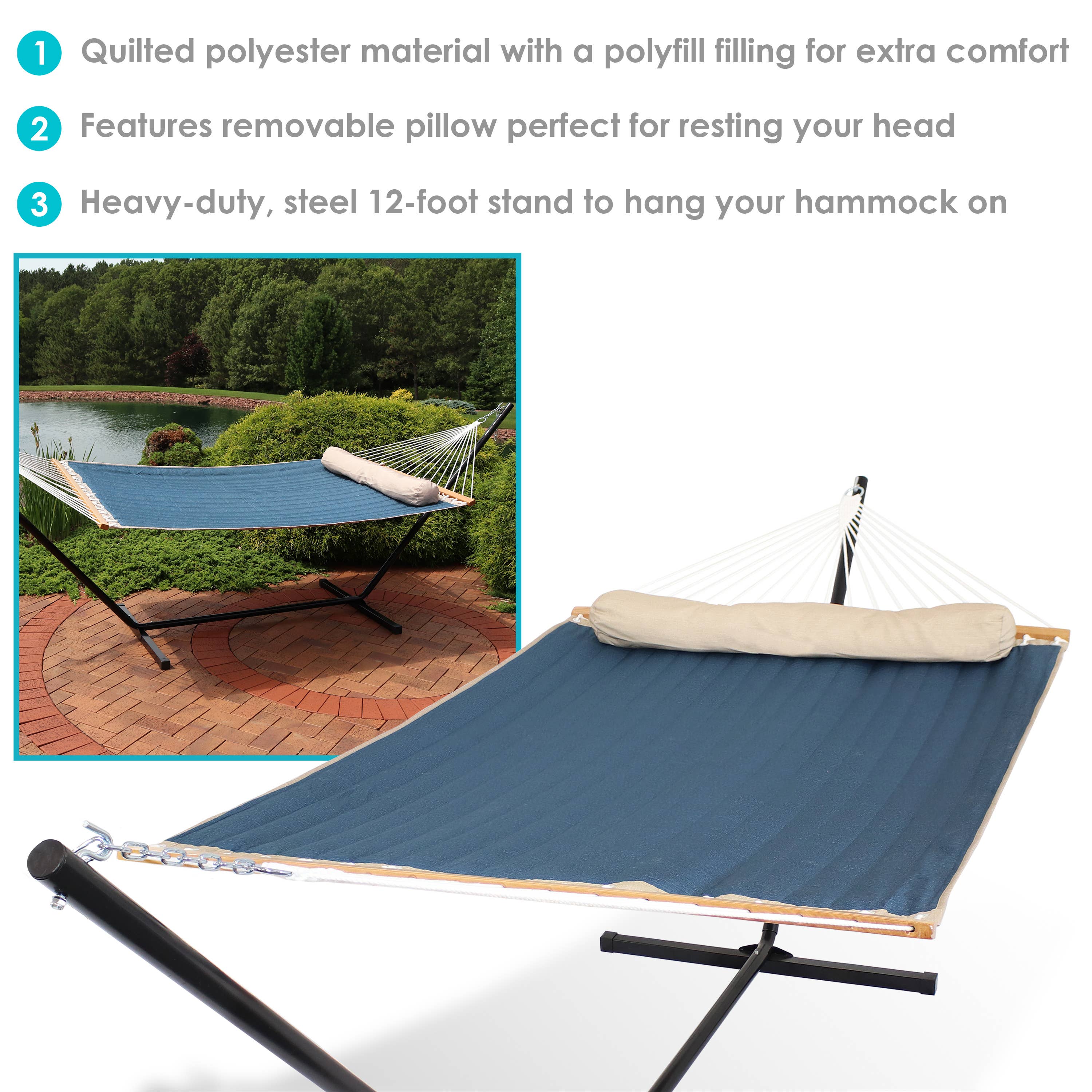 Sunnydaze Decor - Wholesale Hammock - 2-Person Quilted Hammock with Steel Stand - Tidal Wave2