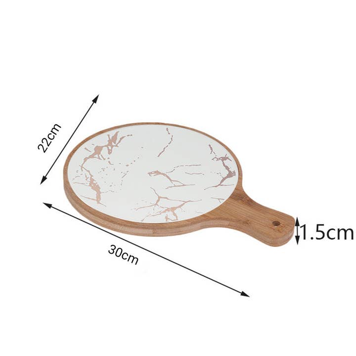 SOGA International Pty Ltd - Wholesale Serving tray - SOGA 2X 30cm White Circle Wooden Serving Tray Slate Steak Serving Platter Chopping Board Paddle Home Decor1