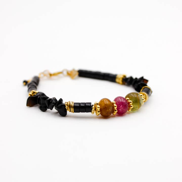 Bracelet heishi crunchs et billes - CHARLOTTE pour la vente par L'Atelier des Dames