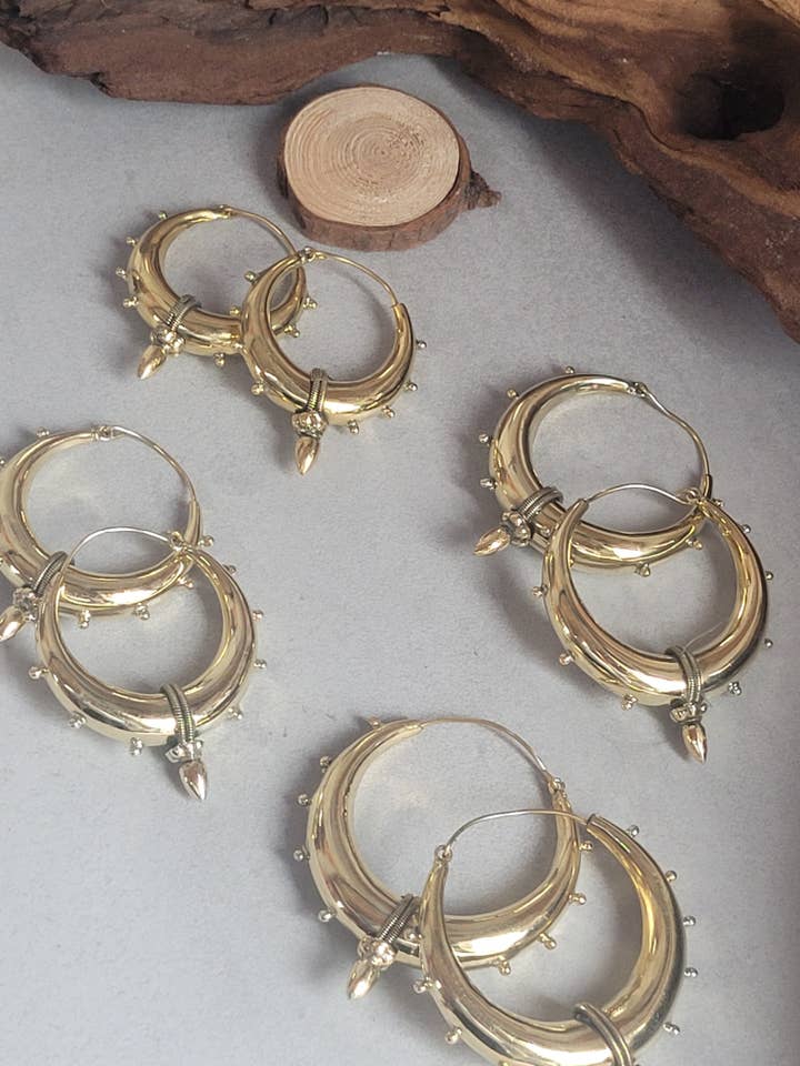 Brass chunky lightweight hoops / Big hoops / Large earrings / Gypsy / Bohemian / Boho / Ethnic hoops / Tribal / Minimal for wholesale by Laboheme