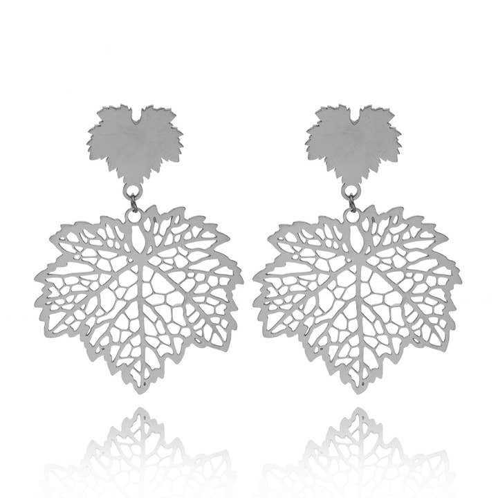 Silver Stainless Steel Earrings with Inlaid Leaf for wholesale by IngrossoFashion by INCI SRL