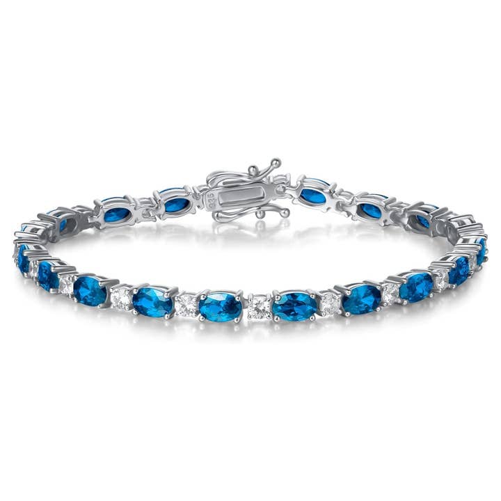 Pulseira “Glamour Radiance” December Birthstone Fancy Cut Ténis Azul Topázio em Prata de 1ª Lei por atacado de Fanci Me Jewelry