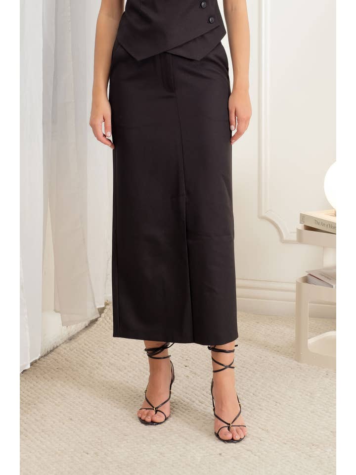 The Workshop Studio - Wholesale Skirt - Women's - SPLIT HEM STRAIGHT MIDI SKIRT