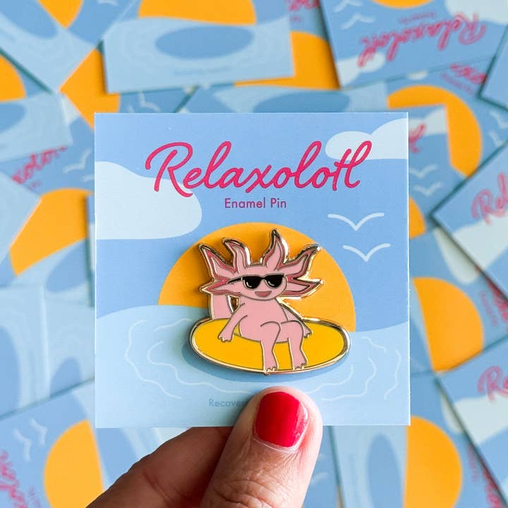 Relaxolotl Enamel Pin for wholesale by Recovering Lazyholic