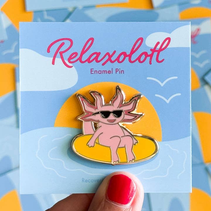 Relaxolotl Enamel Pin for wholesale by Recovering Lazyholic