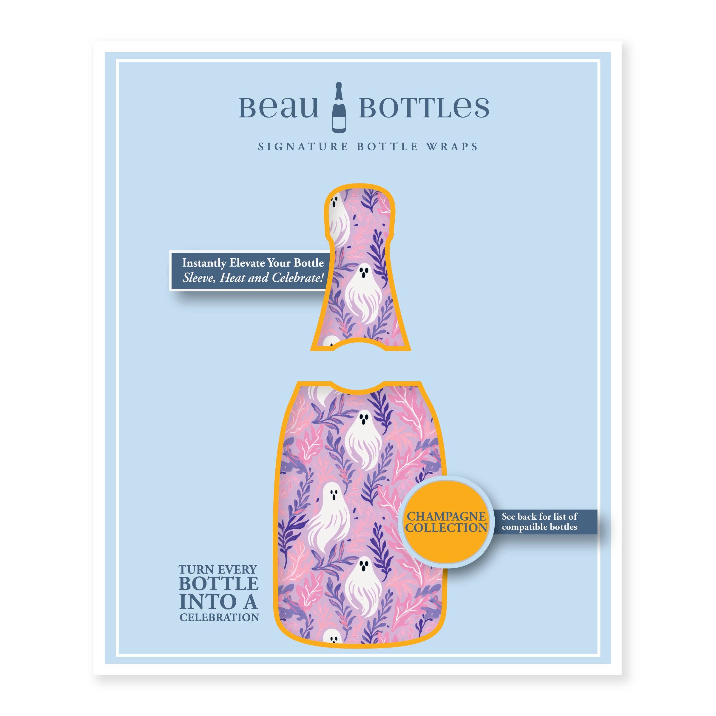Beau Bottles - Wholesale Wine Gift Bag - Beau Bottles Preppy Halloween Ghost - Champagne Collection5