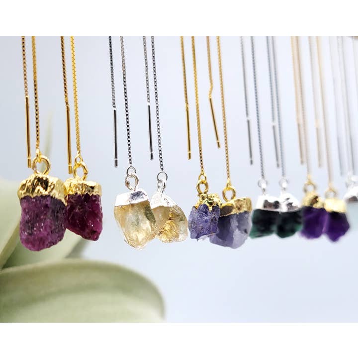 Orecchini Birthstone Threader - Orecchini a catena con pietre preziose per la vendita all'ingrosso da parte di WonderLight Jewelry