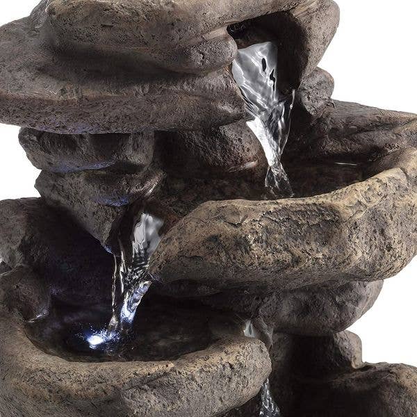 Alpine Corporation - Wholesale Decorative Tabletop Object - Alpine Corporation Tiered Rock Tabletop Fountain with LED11