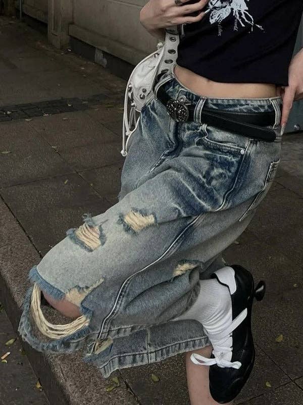 bleu Short en jean usé par le lavage en vente sur Faire2