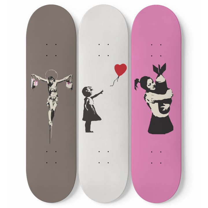 Banksy - Mixed Art - 3-piece Skateboard Wall Art for wholesale by SkateboardArtsy