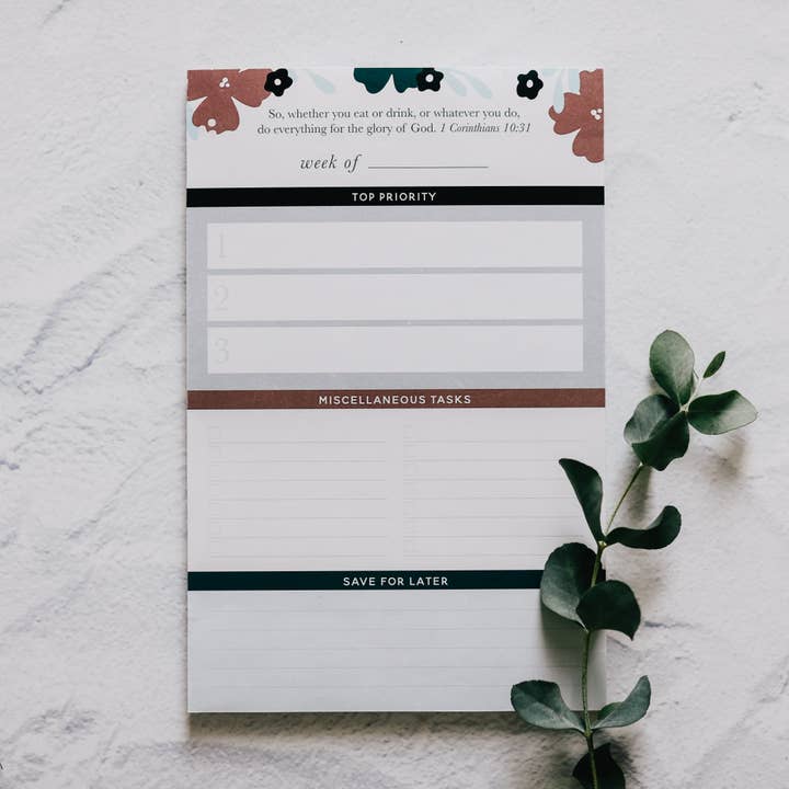 The Daily Grace Co - Wholesale Notepad - Weekly Tasks Notepad | Teal Floral