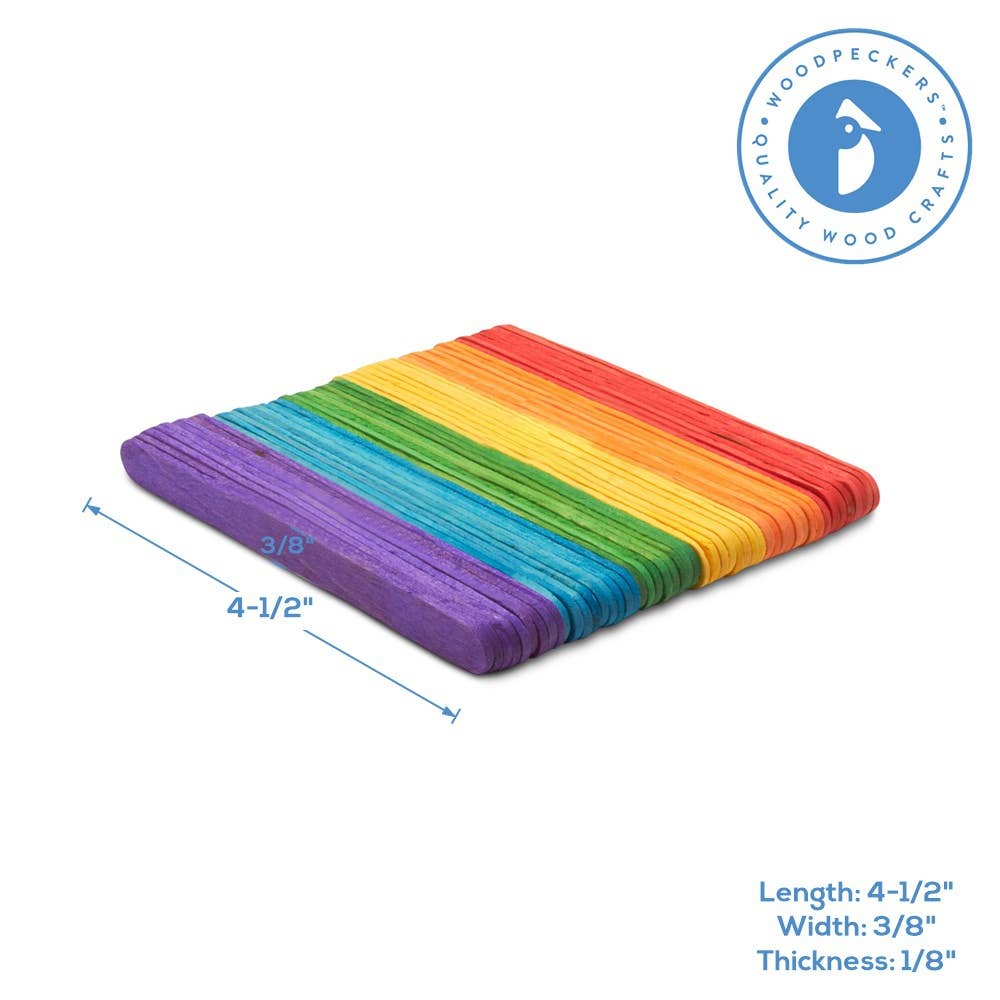 Woodpeckers Crafts - Wholesale Craft Supplies - 4-1/2" Colored Wooden Popsicle Sticks, Variety Pack Of 1004