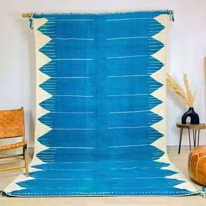 BerberNest - Vente Tapis - Tapis marocain à tissage plat Kilim bleu